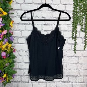 ,,NWT Abercrombie & Fitch Black Sleeveless Scallop Lace Trim Top Size Small